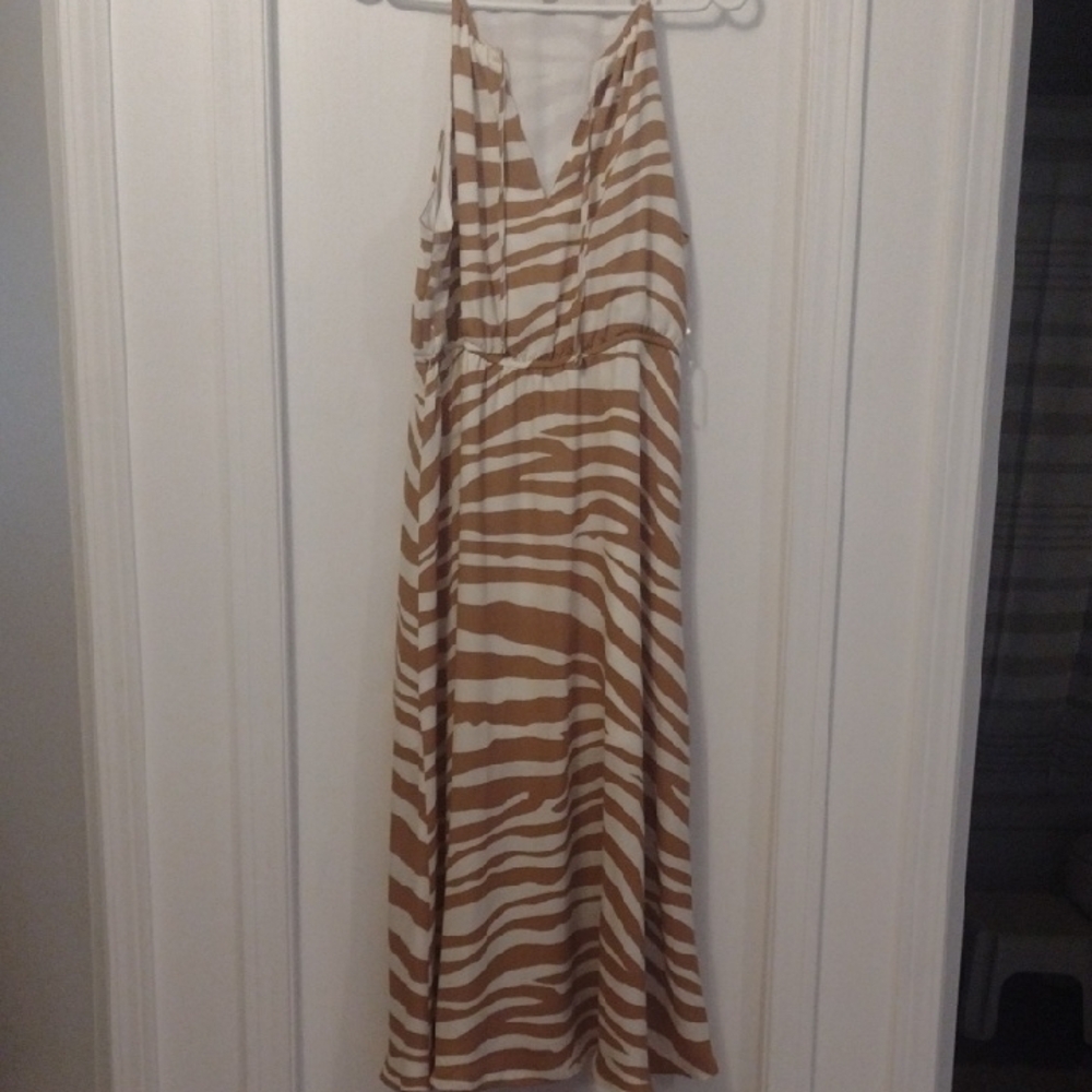 Maison Jules Brown and White Halter Maxi Dress Ptp 20.5"